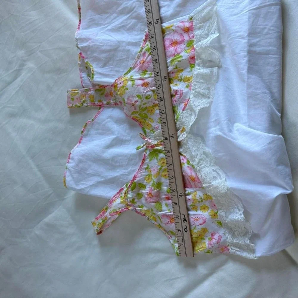 floral‎ mini dress  70s sheer white floral nightgown size medium